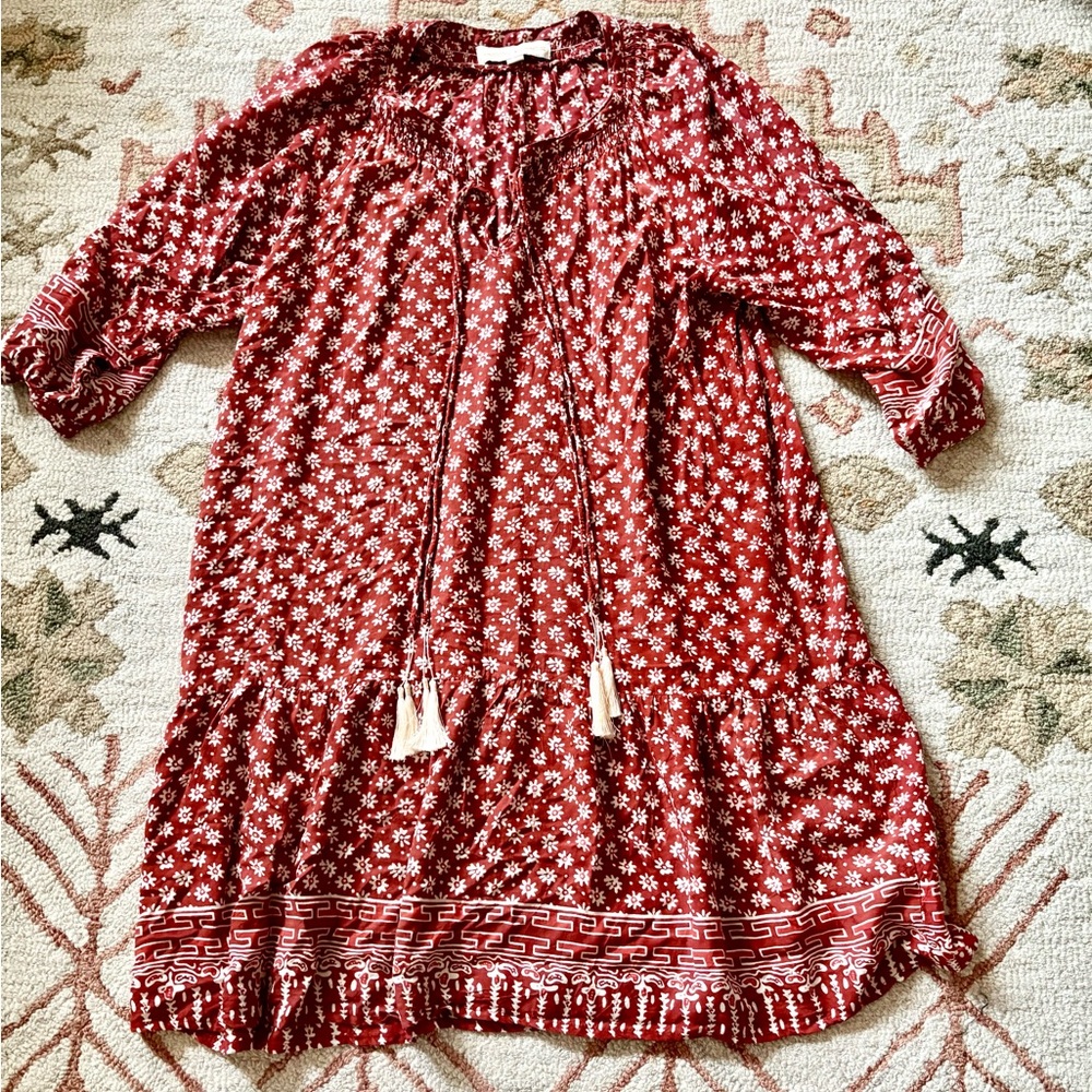 Natalie Martin Rusty Red cream floral dress small